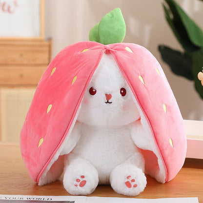 Carrot Rabbit Plush Toy Stuffed Soft Bunny Hiding in Strawberry Bag 18/25cm