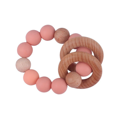 Baby Nursing Bracelets Teether Toys Silicone Beads Wooden Beech Ring Beads Teething Wood Rattles Fidget Toys