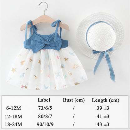 Summer Clothes Baby Girl Beach Dresses Casual Fashion Print Cute Bow Flower Princess Dress Newborn Clothing Set