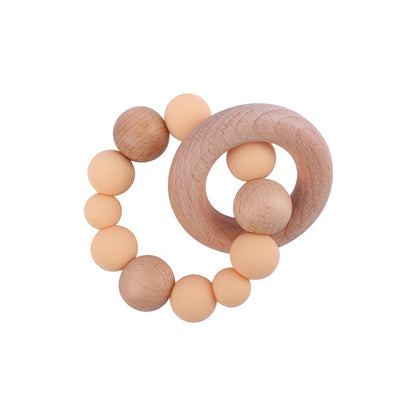 Baby Nursing Bracelets Teether Toys Silicone Beads Wooden Beech Ring Beads Teething Wood Rattles Fidget Toys