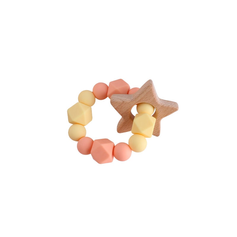 Baby Nursing Bracelets Teether Toys Silicone Beads Wooden Beech Ring Beads Teething Wood Rattles Fidget Toys