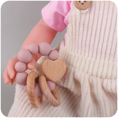 Baby Nursing Bracelets Teether Toys Silicone Beads Wooden Beech Ring Beads Teething Wood Rattles Fidget Toys