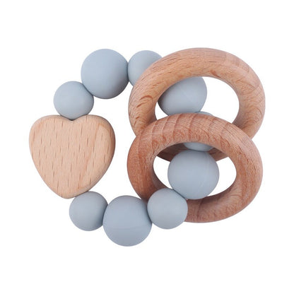 Baby Nursing Bracelets Teether Toys Silicone Beads Wooden Beech Ring Beads Teething Wood Rattles Fidget Toys