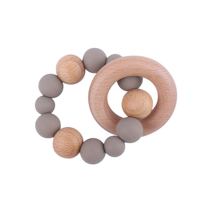 Baby Nursing Bracelets Teether Toys Silicone Beads Wooden Beech Ring Beads Teething Wood Rattles Fidget Toys