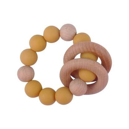 Baby Nursing Bracelets Teether Toys Silicone Beads Wooden Beech Ring Beads Teething Wood Rattles Fidget Toys