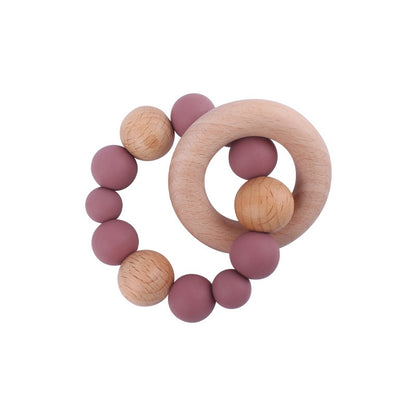 Baby Nursing Bracelets Teether Toys Silicone Beads Wooden Beech Ring Beads Teething Wood Rattles Fidget Toys