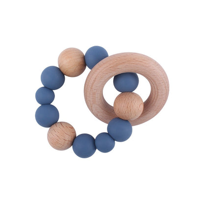 Baby Nursing Bracelets Teether Toys Silicone Beads Wooden Beech Ring Beads Teething Wood Rattles Fidget Toys