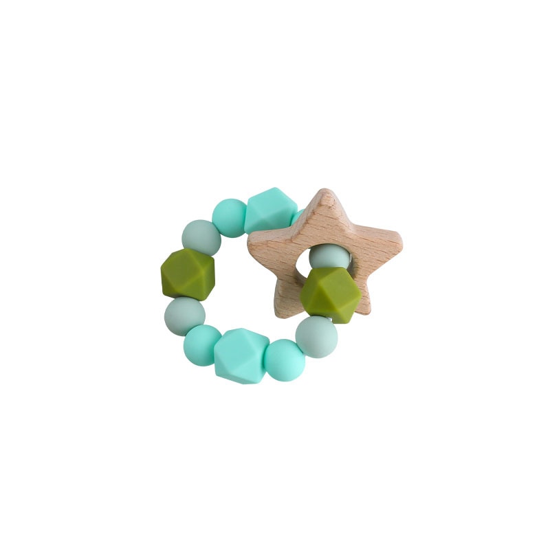 Baby Nursing Bracelets Teether Toys Silicone Beads Wooden Beech Ring Beads Teething Wood Rattles Fidget Toys