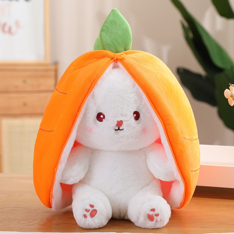 Carrot Rabbit Plush Toy Stuffed Soft Bunny Hiding in Strawberry Bag 18/25cm