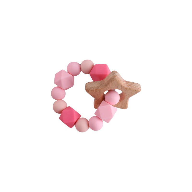 Baby Nursing Bracelets Teether Toys Silicone Beads Wooden Beech Ring Beads Teething Wood Rattles Fidget Toys