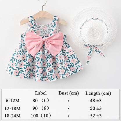 Summer Clothes Baby Girl Beach Dresses Casual Fashion Print Cute Bow Flower Princess Dress Newborn Clothing Set