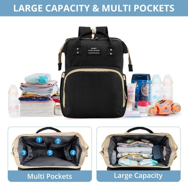 Fashionable Folding Baby Bed Large Capacity Portable Milk Bottle Diaper Double Shoulder Bag