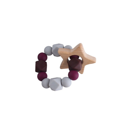 Baby Nursing Bracelets Teether Toys Silicone Beads Wooden Beech Ring Beads Teething Wood Rattles Fidget Toys