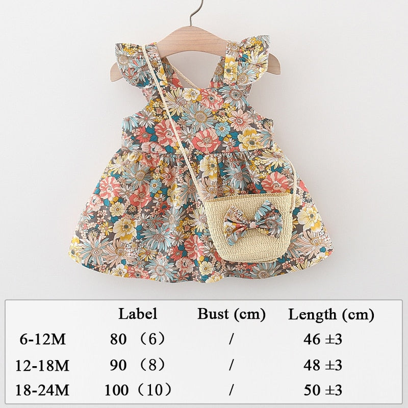 Summer Clothes Baby Girl Beach Dresses Casual Fashion Print Cute Bow Flower Princess Dress Newborn Clothing Set