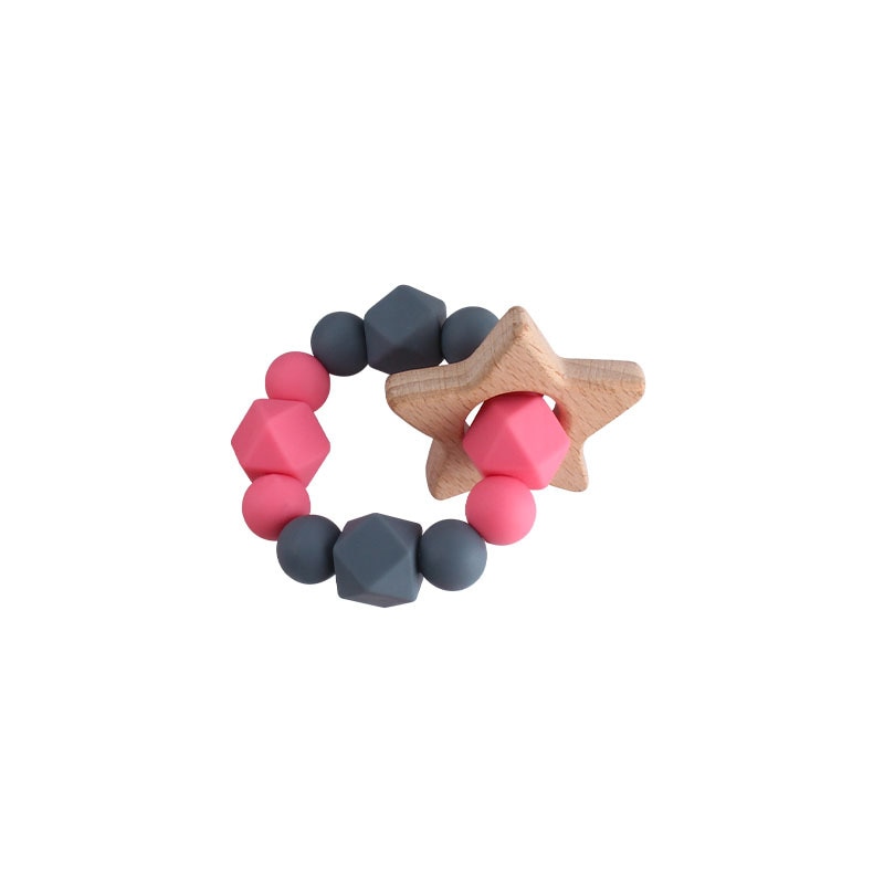 Baby Nursing Bracelets Teether Toys Silicone Beads Wooden Beech Ring Beads Teething Wood Rattles Fidget Toys