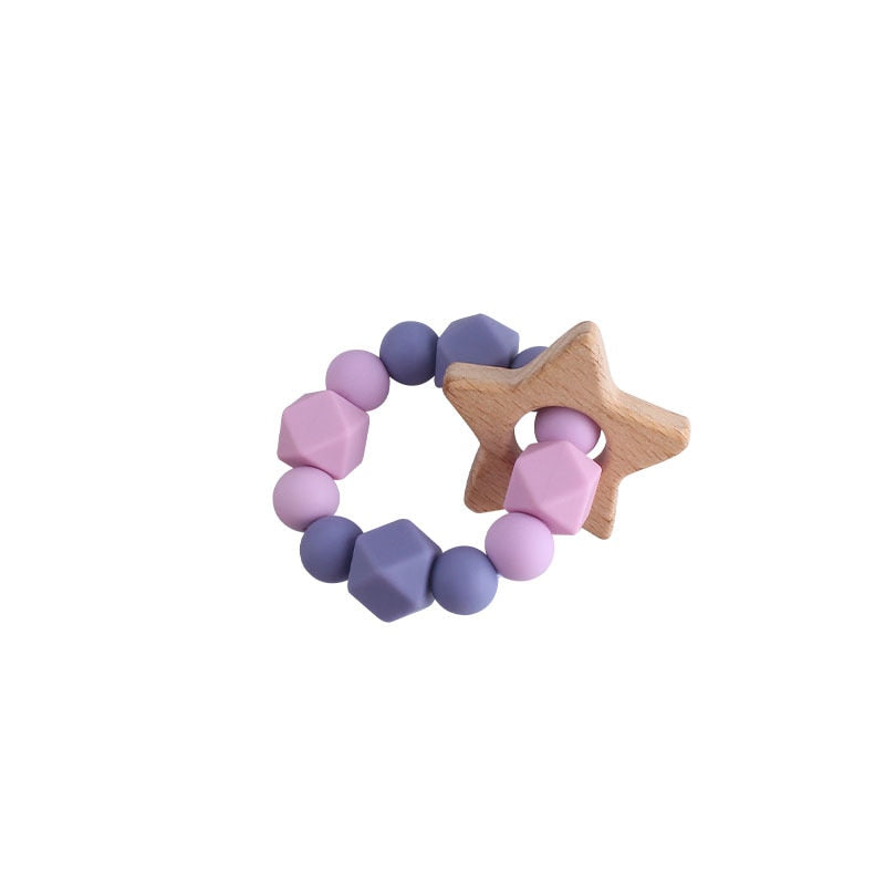 Baby Nursing Bracelets Teether Toys Silicone Beads Wooden Beech Ring Beads Teething Wood Rattles Fidget Toys