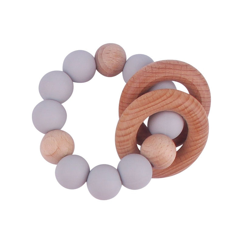 Baby Nursing Bracelets Teether Toys Silicone Beads Wooden Beech Ring Beads Teething Wood Rattles Fidget Toys