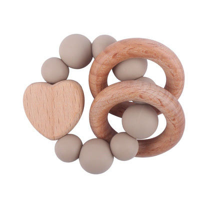 Baby Nursing Bracelets Teether Toys Silicone Beads Wooden Beech Ring Beads Teething Wood Rattles Fidget Toys