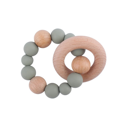 Baby Nursing Bracelets Teether Toys Silicone Beads Wooden Beech Ring Beads Teething Wood Rattles Fidget Toys