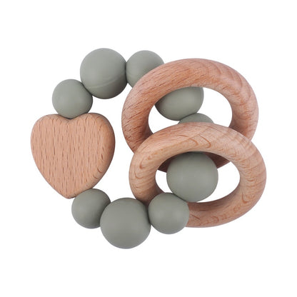 Baby Nursing Bracelets Teether Toys Silicone Beads Wooden Beech Ring Beads Teething Wood Rattles Fidget Toys