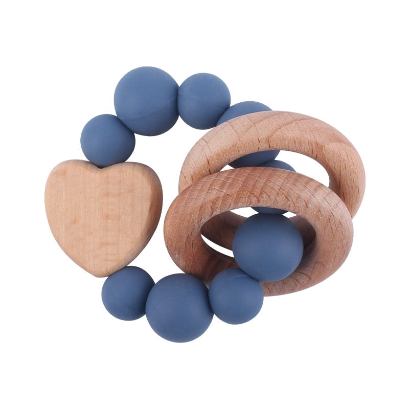 Baby Nursing Bracelets Teether Toys Silicone Beads Wooden Beech Ring Beads Teething Wood Rattles Fidget Toys