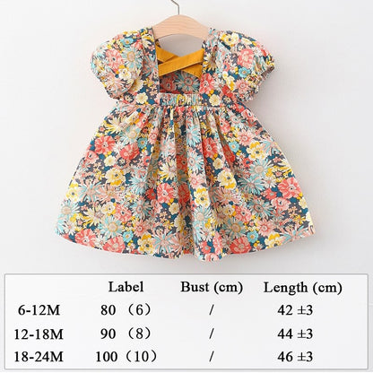 Summer Clothes Baby Girl Beach Dresses Casual Fashion Print Cute Bow Flower Princess Dress Newborn Clothing Set