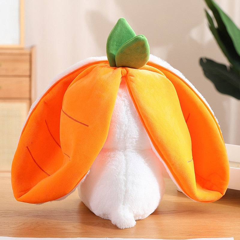 Carrot Rabbit Plush Toy Stuffed Soft Bunny Hiding in Strawberry Bag 18/25cm