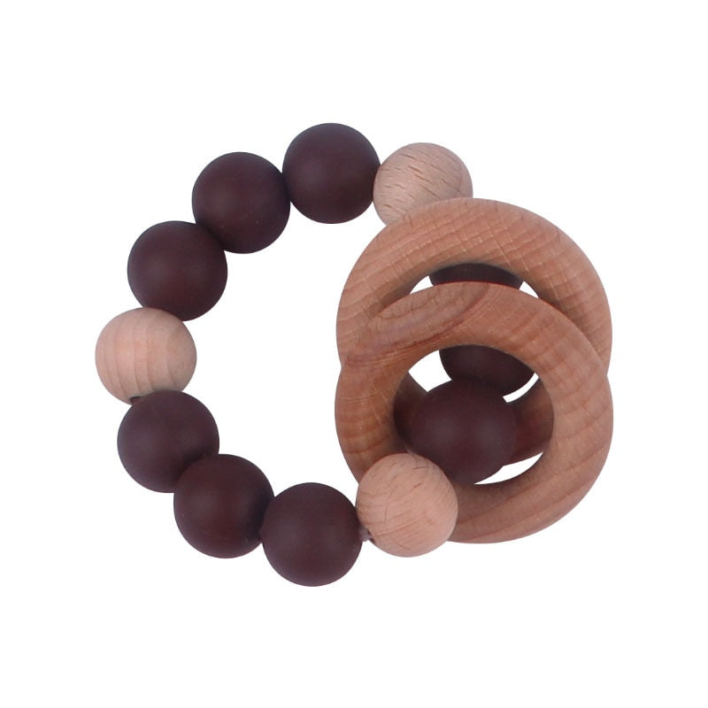 Baby Nursing Bracelets Teether Toys Silicone Beads Wooden Beech Ring Beads Teething Wood Rattles Fidget Toys