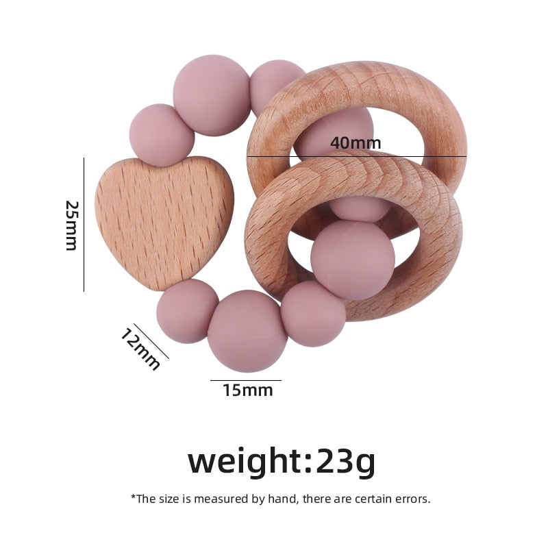 Baby Nursing Bracelets Teether Toys Silicone Beads Wooden Beech Ring Beads Teething Wood Rattles Fidget Toys