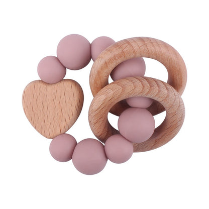 Baby Nursing Bracelets Teether Toys Silicone Beads Wooden Beech Ring Beads Teething Wood Rattles Fidget Toys