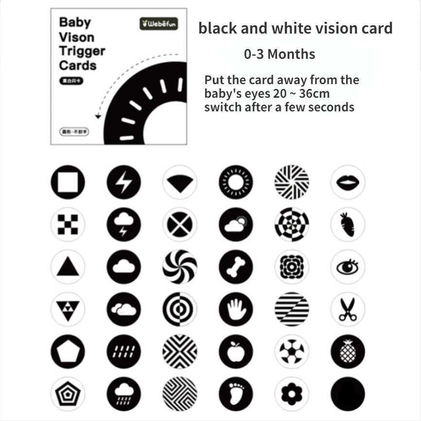 Baby Visual Stimulation Cards Black White High Contrast Flash Cards