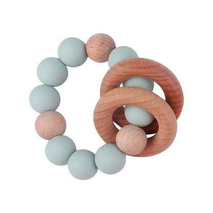 Baby Nursing Bracelets Teether Toys Silicone Beads Wooden Beech Ring Beads Teething Wood Rattles Fidget Toys