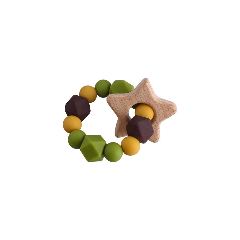 Baby Nursing Bracelets Teether Toys Silicone Beads Wooden Beech Ring Beads Teething Wood Rattles Fidget Toys