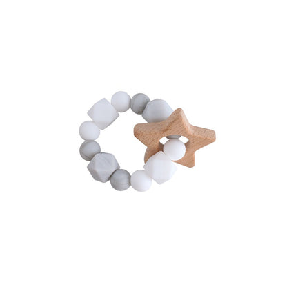 Baby Nursing Bracelets Teether Toys Silicone Beads Wooden Beech Ring Beads Teething Wood Rattles Fidget Toys