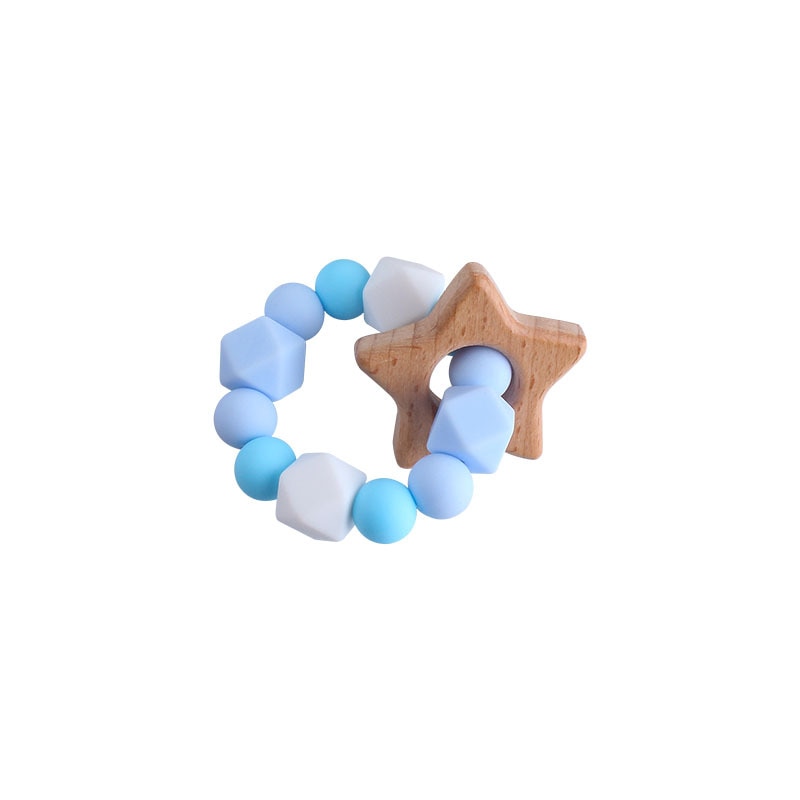 Baby Nursing Bracelets Teether Toys Silicone Beads Wooden Beech Ring Beads Teething Wood Rattles Fidget Toys