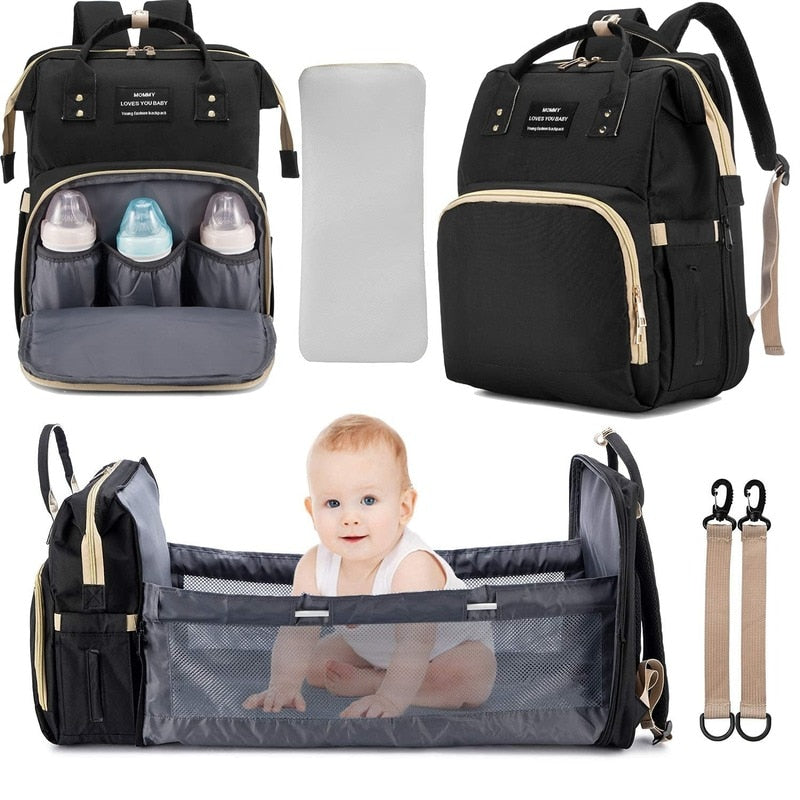 Fashionable Folding Baby Bed Large Capacity Portable Milk Bottle Diaper Double Shoulder Bag